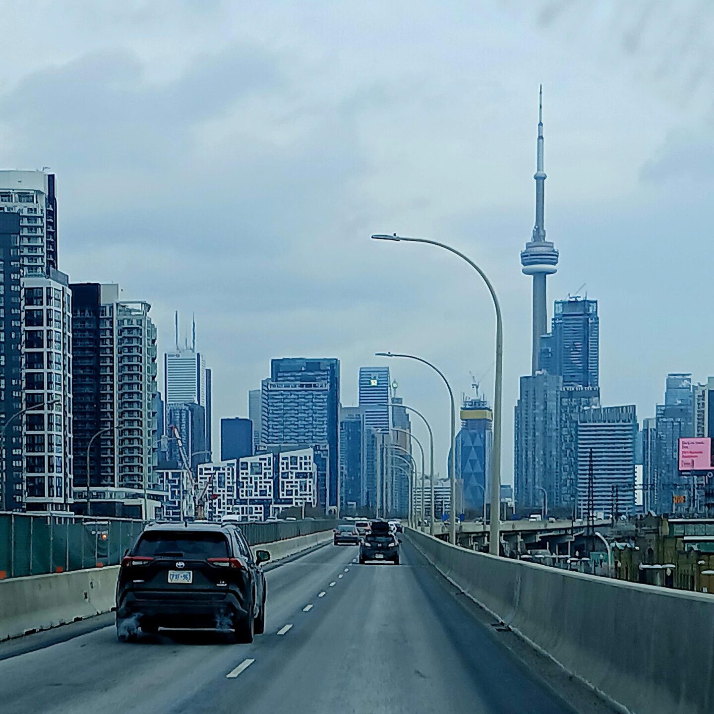 View of highway and city skyline during the trip to Toronto.